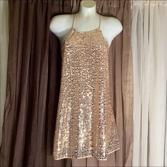 Victoria's Secret Tops - Victoria's Secret Satin Sequin Top Light Pink/Gold